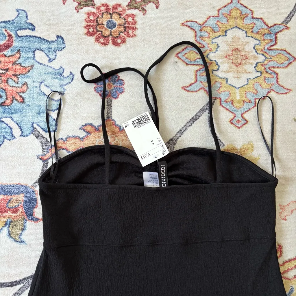 H&M Black Spaghetti Strap Halter Crossover Front Cut Out Mini Dress Fit & Flare - Image 4