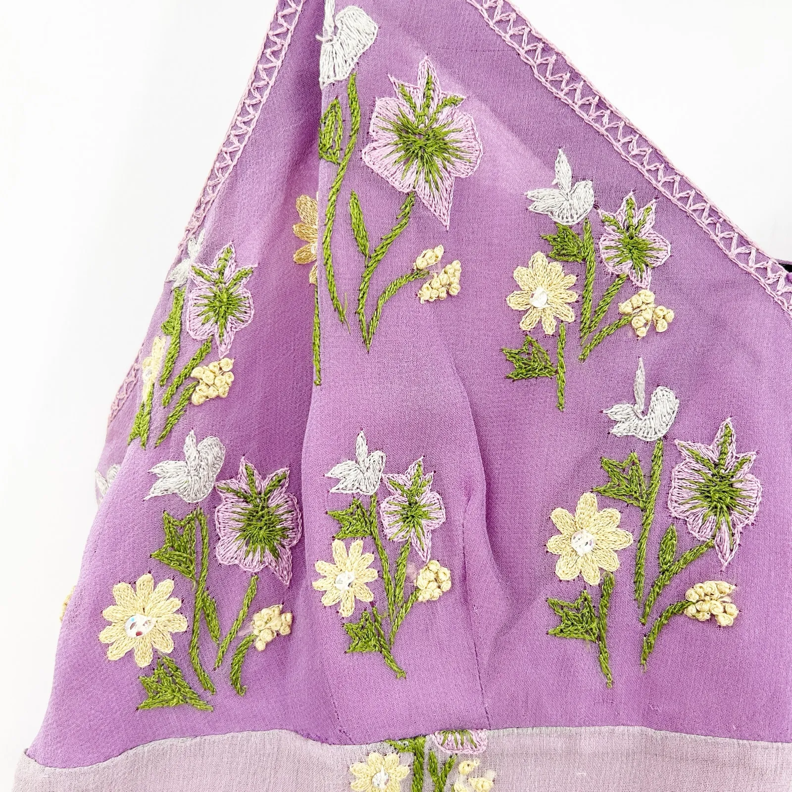 Anna Piaa Whimsical Fairycore Y2K 100% Silk Floral Embroidered Slip Dress‎ 8 Purple - Image 11