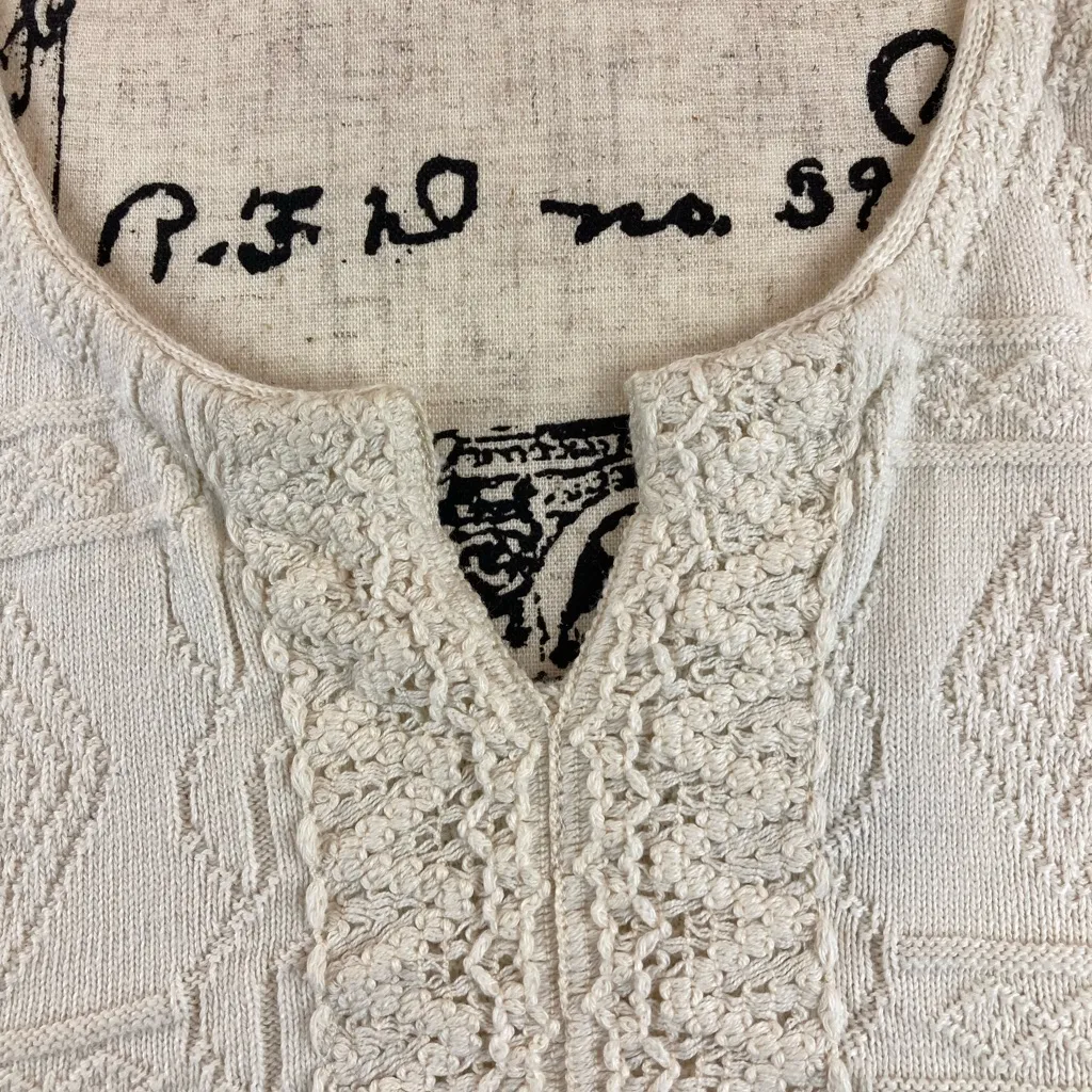 Micaela Ivory Patterned Boho V Neck 3/4 Sleeve Sweater A92 Size L - Image 2