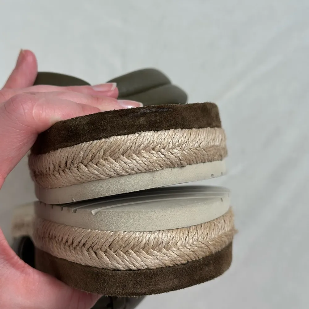 Vince Woven Boho Chic Green & Beige Leather Espadrille Sandal Thong Platform - Image 5