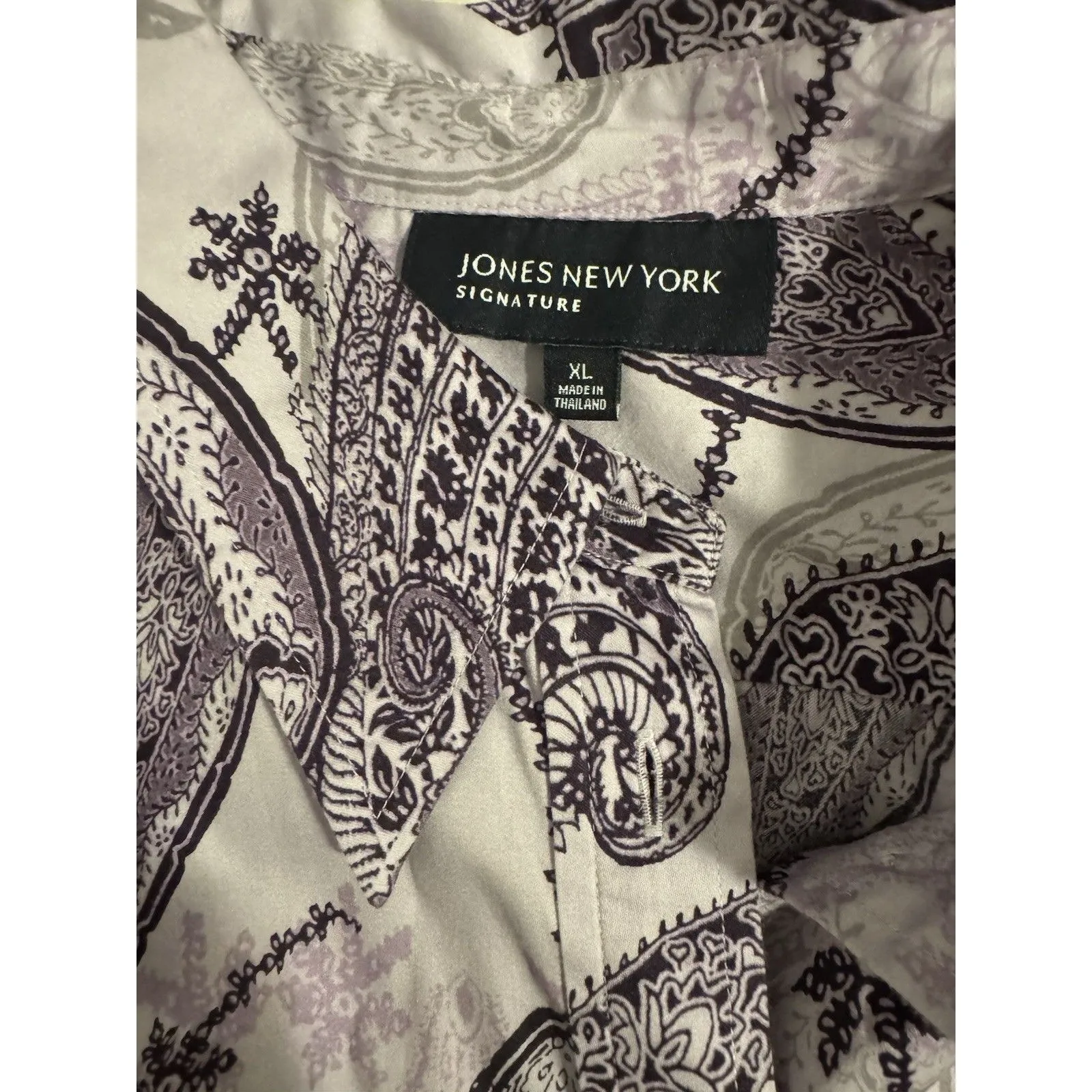 Jones New York Signature Purple Paisley Shirt Button Up Top 100% Cotton Lady XL - Image 3
