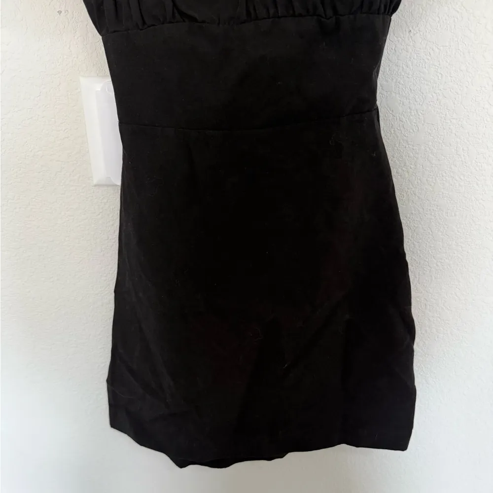 ZARA Puff Sleeve Black Mini Dress Open Back Lace Up Crossback Straps Small NEW - Image 7