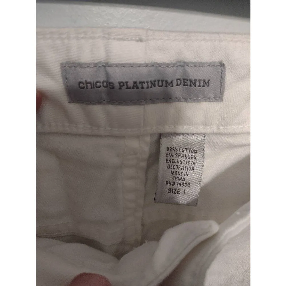 NWT Chico's Size 1 Ankle The Ultimate Fit White Beaded Pocket Skinny Jeans - Image 2