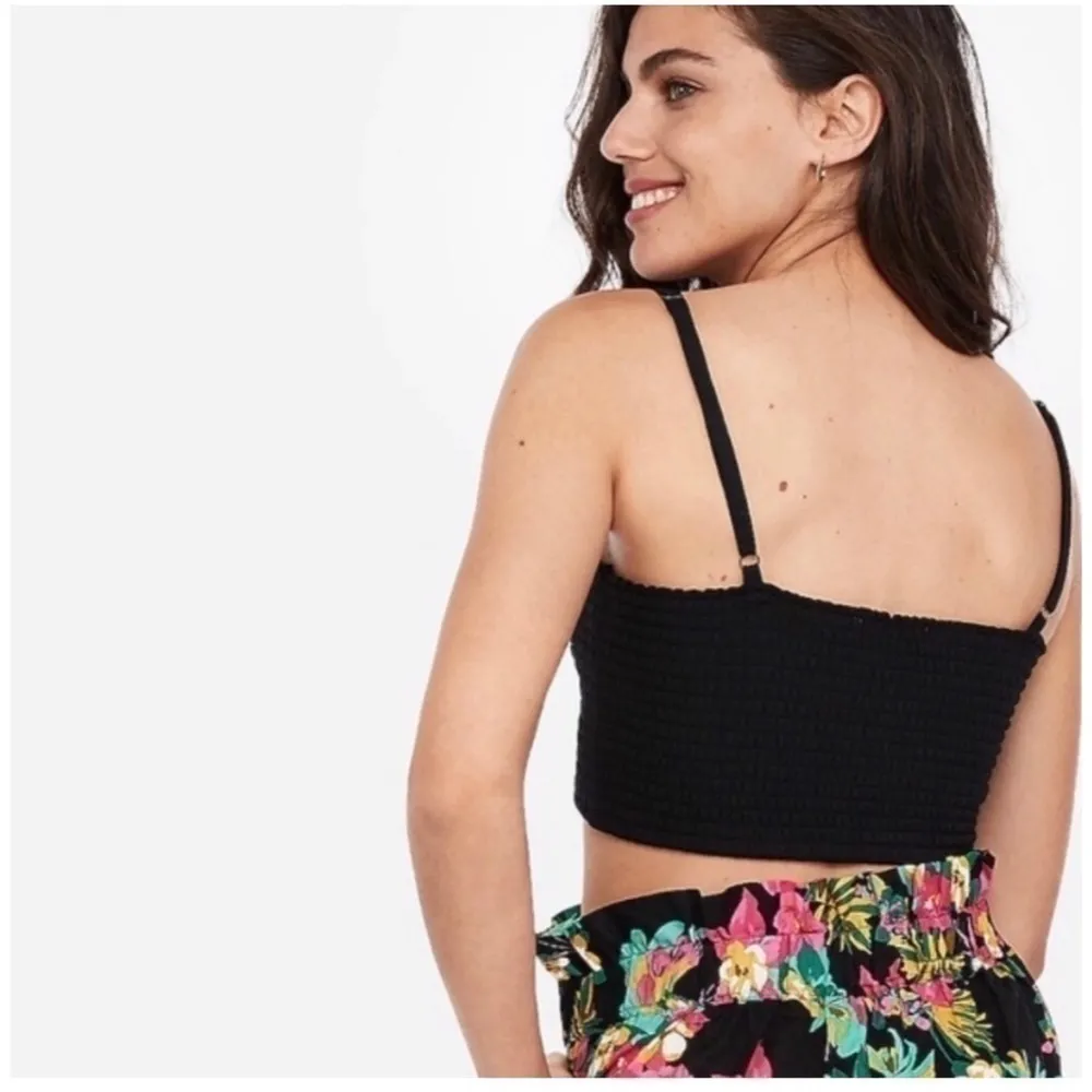 Express x Rocky Barnes Black Smocked Bow Tie Front Crop Top Stretchy Size L - Image 7