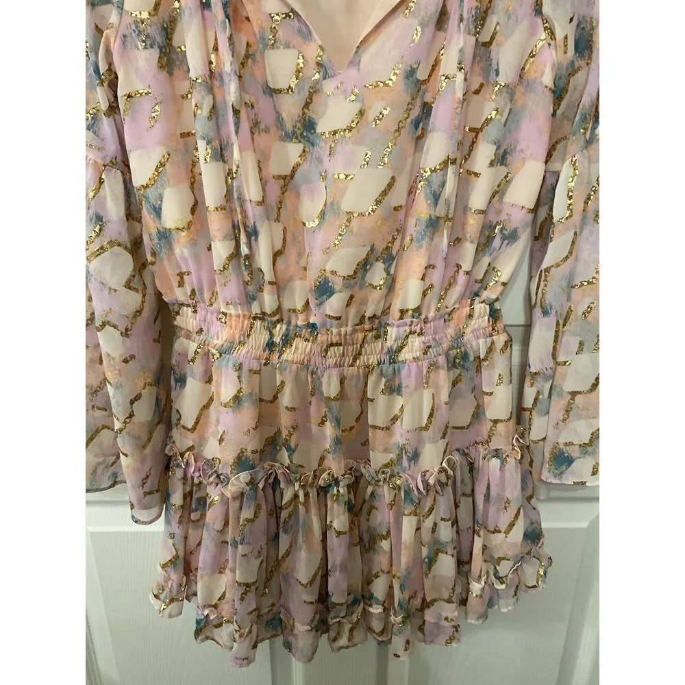 Buddy Love Zozo Magical Elastic Waist Pastel Metallic Tones Dress, M Pink Size M - Image 3