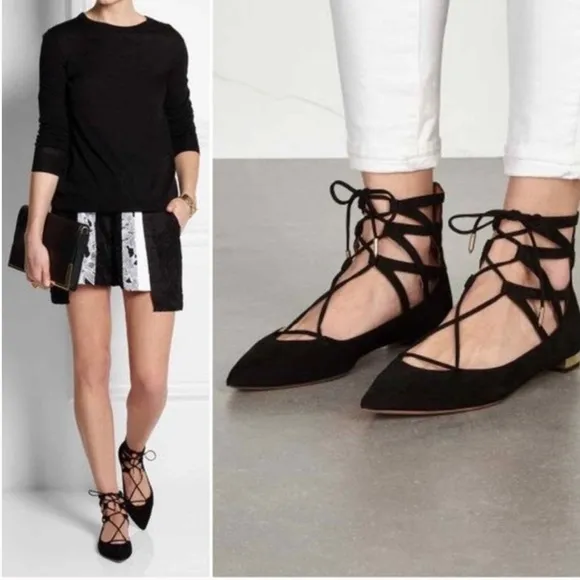 Aquazzura Belgravia Suede Flats in Black Size 6 - Image 2