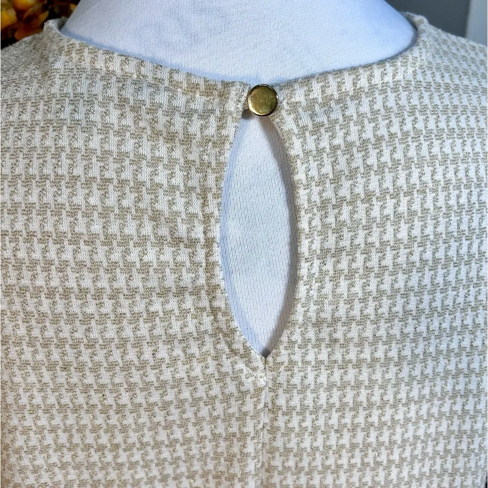 DRAPER JAMES  RSVP Tiered Gold/Cream Shimmer 3/4 Puff Sleeve Mini Dress Sz L - Image 7