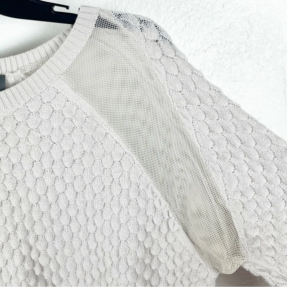 FRENCH CONNECTION Off White Wool Blend Mesh Sleeves Textured Sweater, Size Small - Image 11