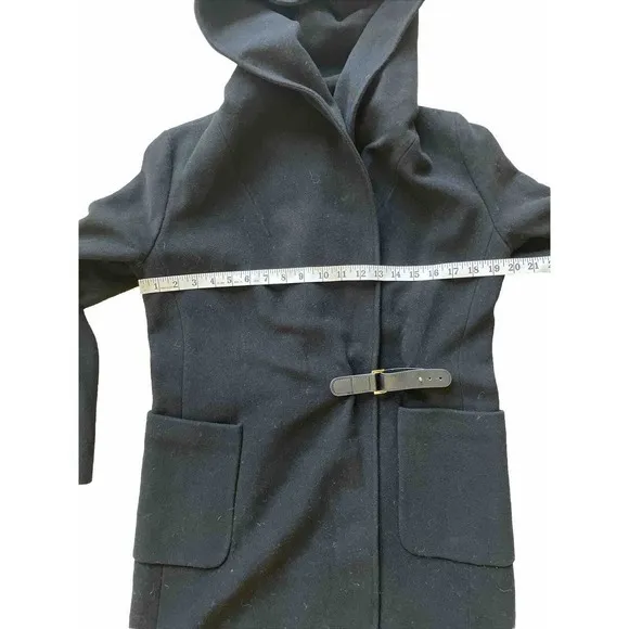 LAUREN RALPH Womens Hooded Black Wool Blend Belted Pea Coat Jacket Size 2‎ - Image 9
