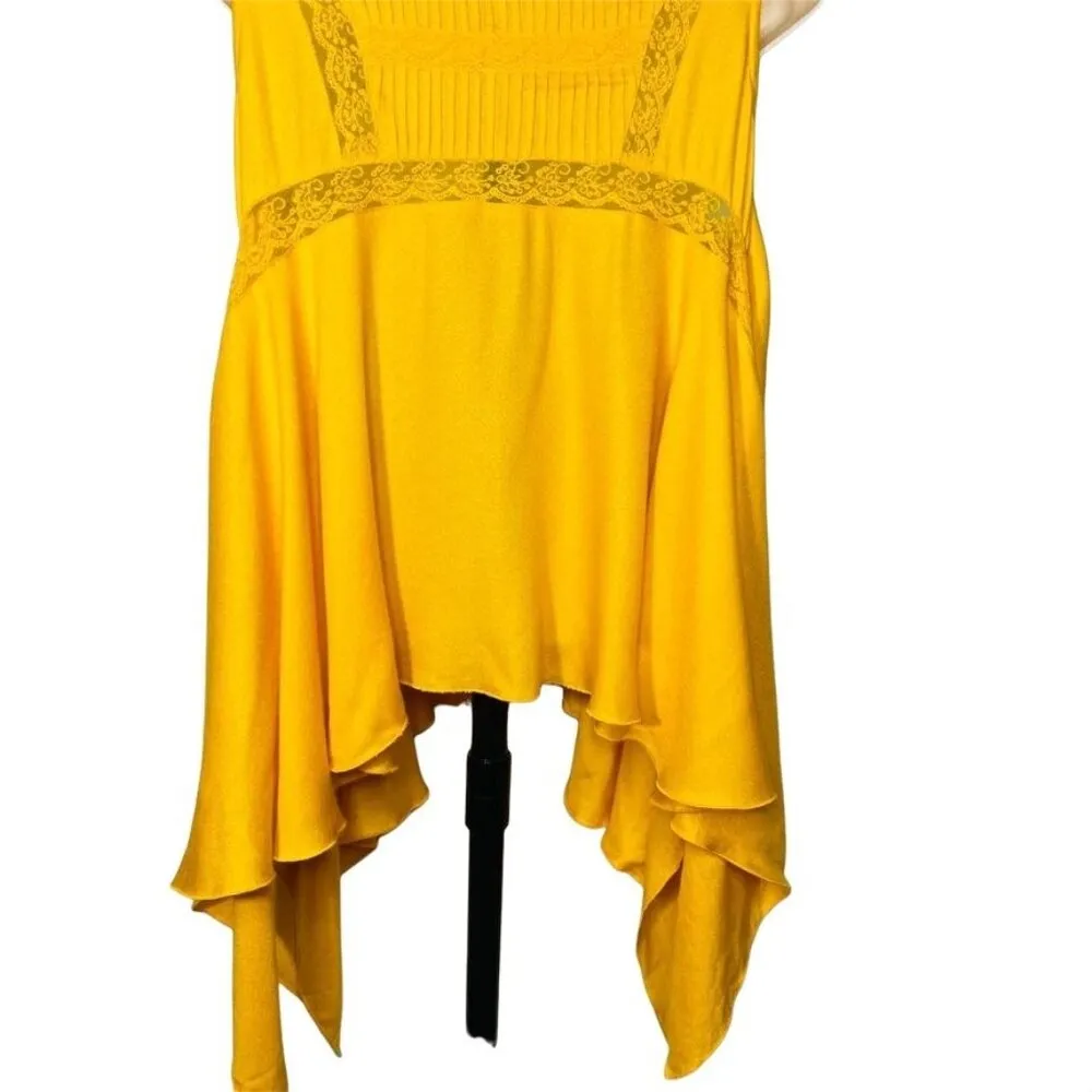 Womens Yellow Bohemian Handkerchief Blouse Size M Top u - Image 9