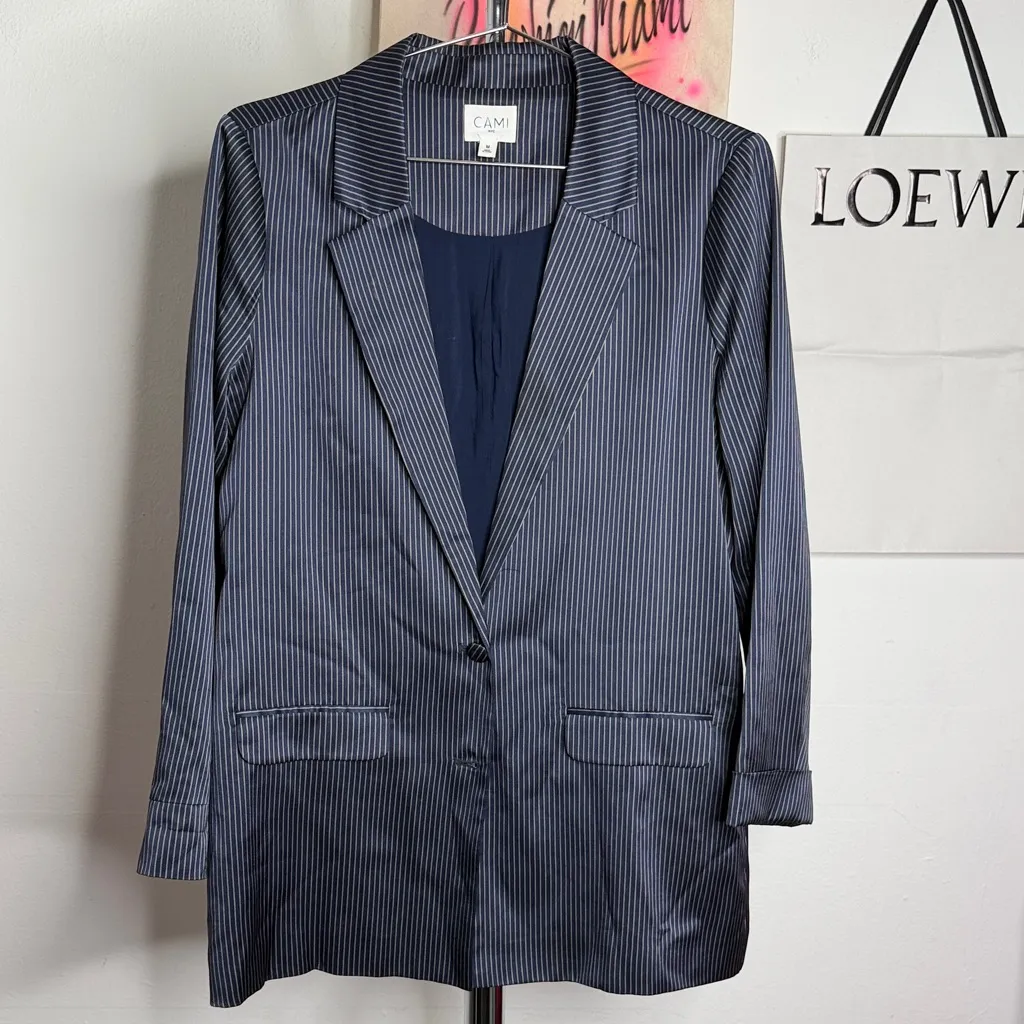 CAMI NYC Owen Navy Stripe Silk Blazer - Image 2