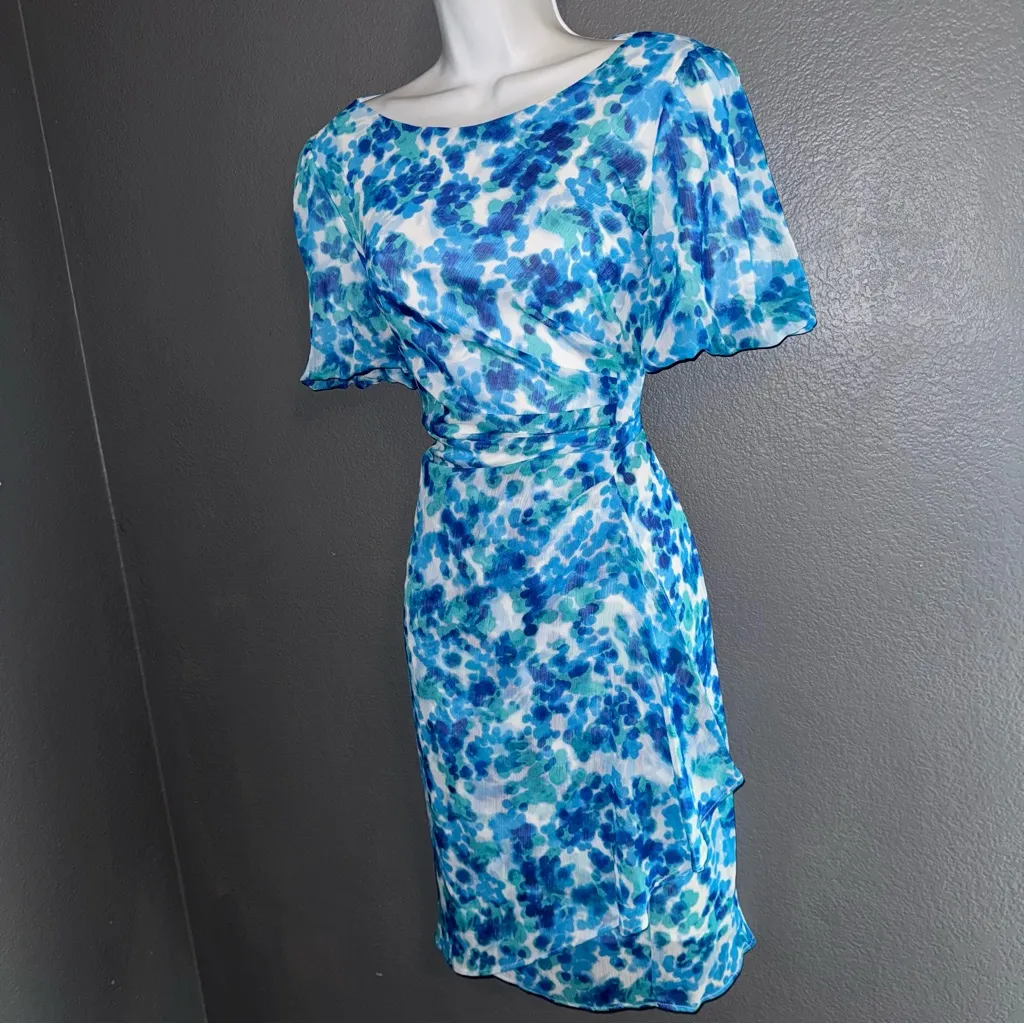 DKNY New w Tags Blue Floral Short Sleeve Spring Easter Dress Womens Large 12 - Image 7