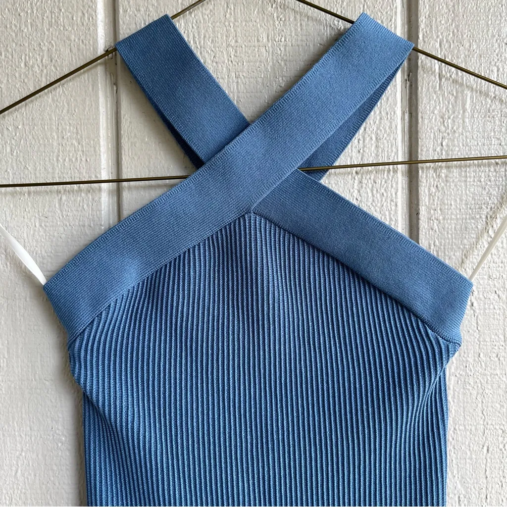 Aritzia Babaton Sculpt Knit Criss Cross Bodycon Mini Dress Blue Size 2XS - Image 2