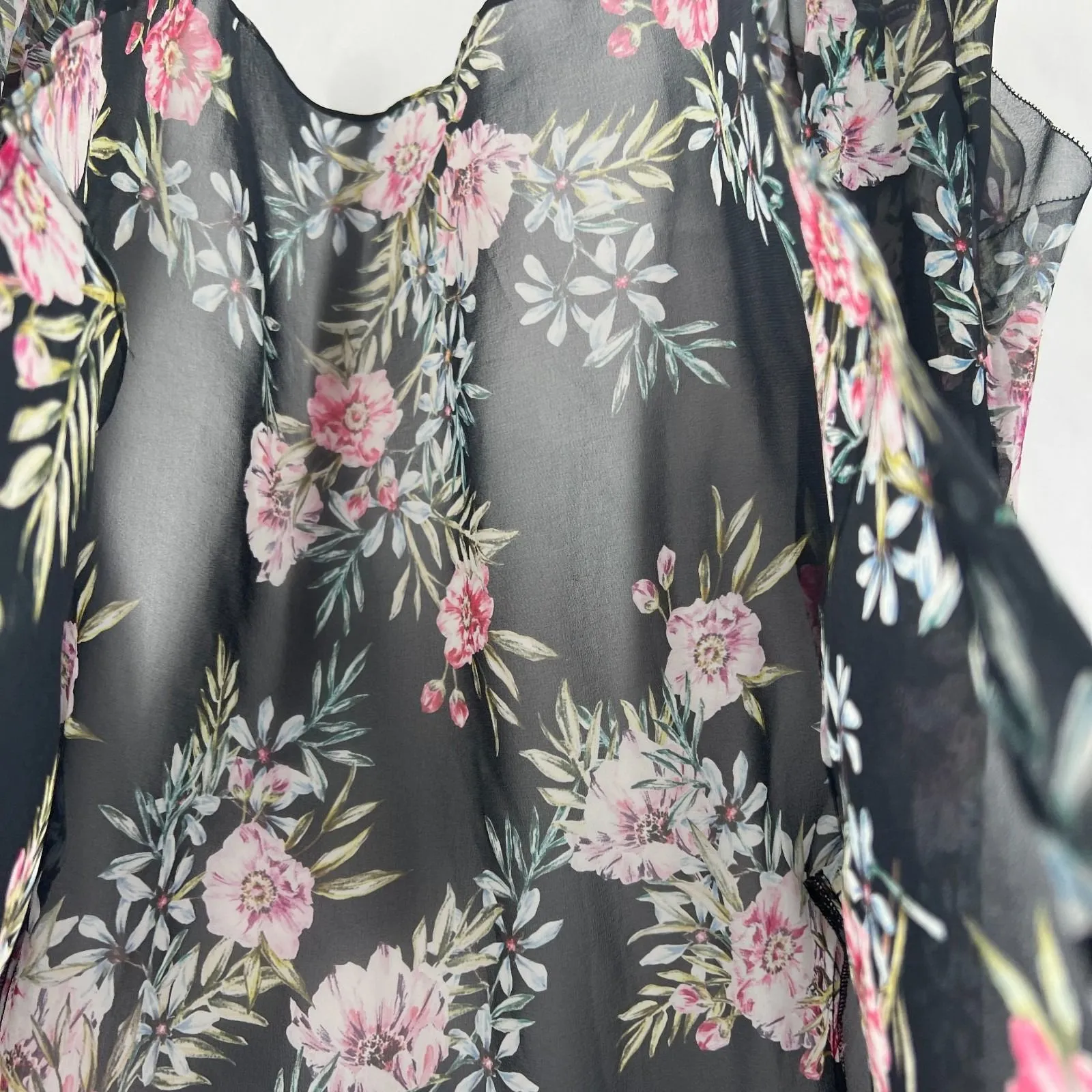 Intermix Caitlin Top Womens P Black Flower Silk Ruffled Sleeve Bohemian V Neck - Image 6