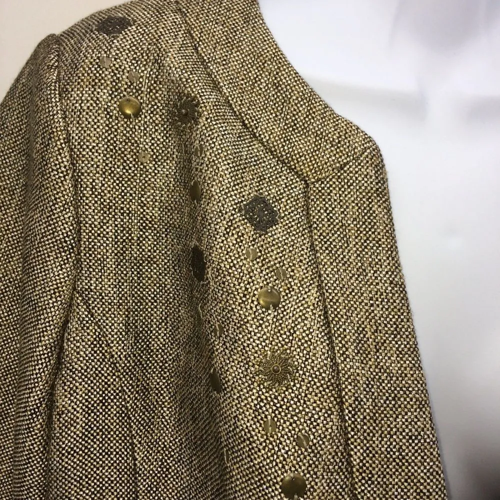 Coldwater Creek Earthy Tweed Blazer w/Metal Detailing/Metal Button 3/4 Sleeves-8 - Image 5