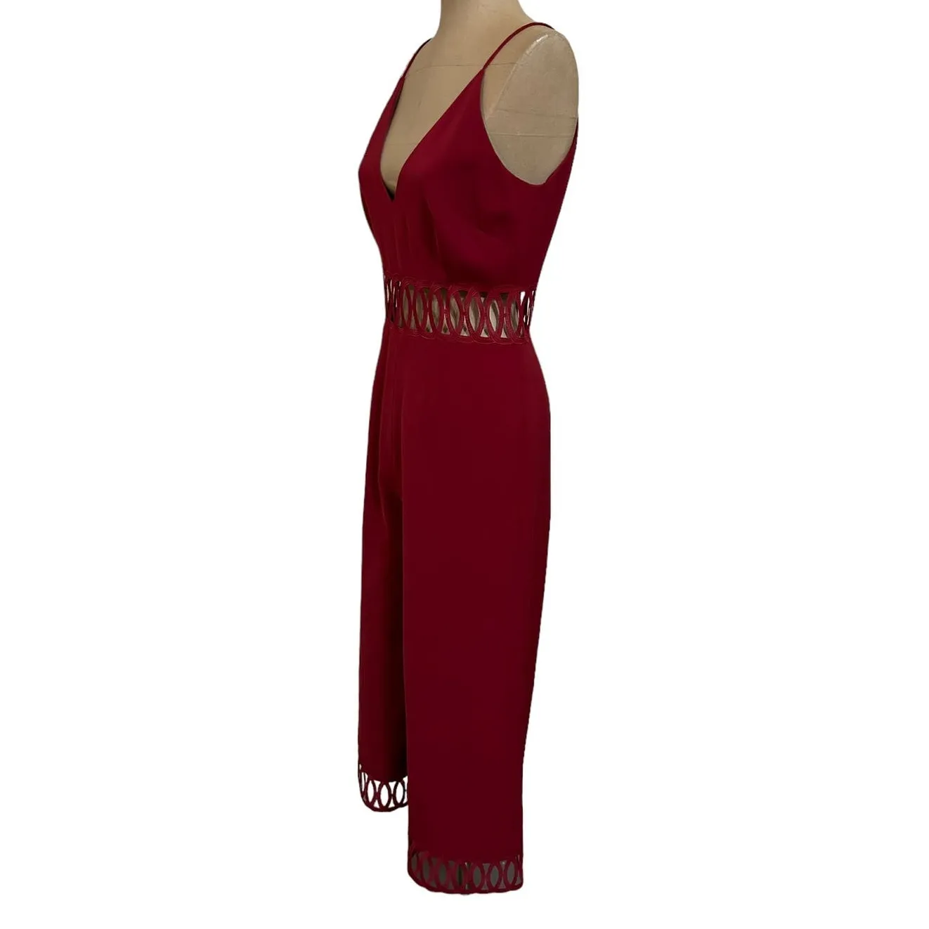 Keepsake  Jumpsuit Holiday Cherry Red Cut Out Waist Spaghetti Strap - Image 5