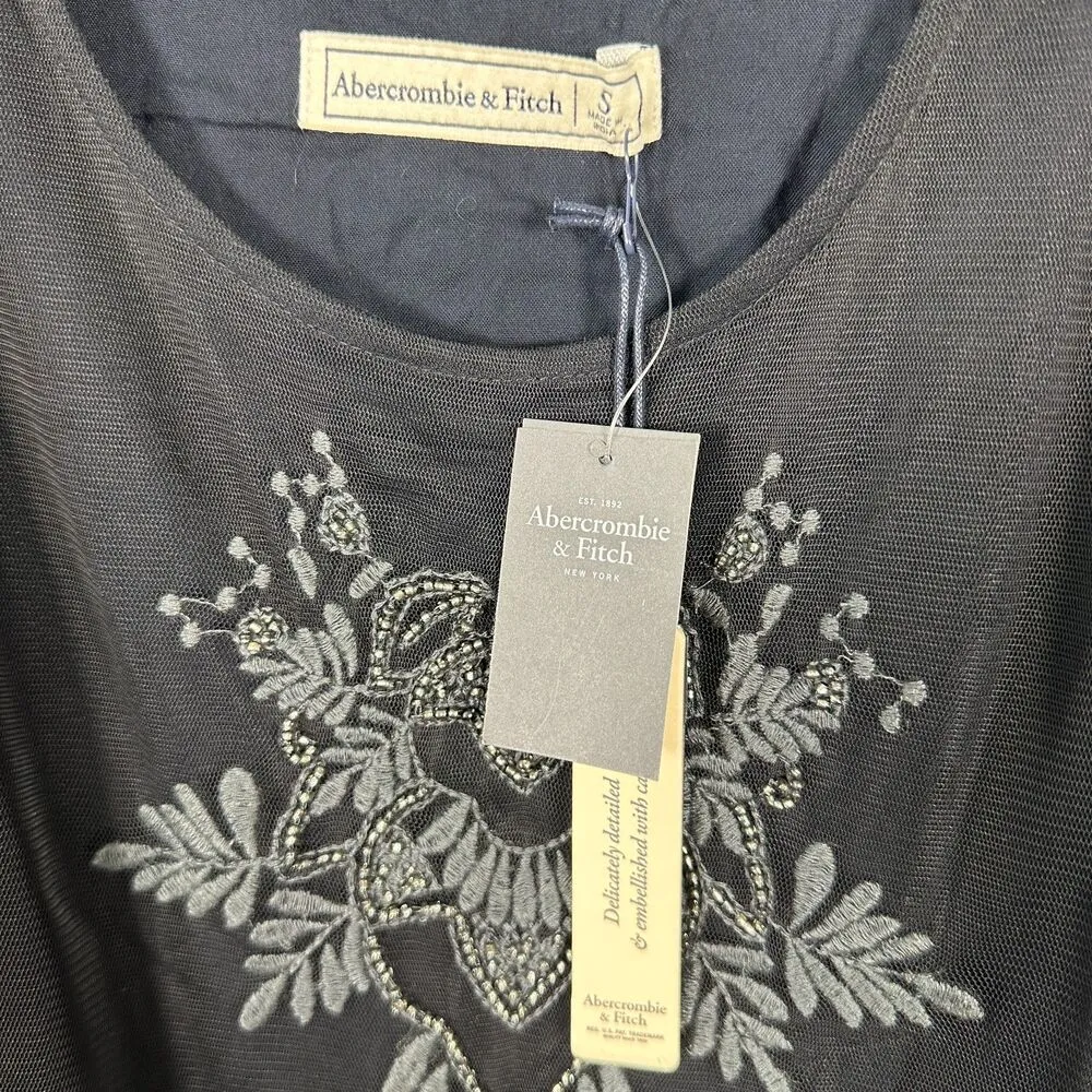 Abercrombie & Fitch Mesh Beaded Black 90s Style Mini Slip Dress Size Small NEW - Image 6