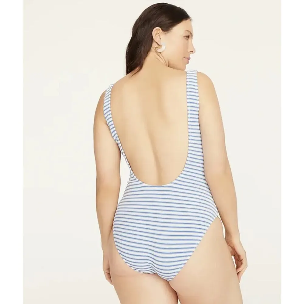 New J. Crew Striped Textured Square Neck One-Piece Swim Bathing Suit Women's 24 - Image 2