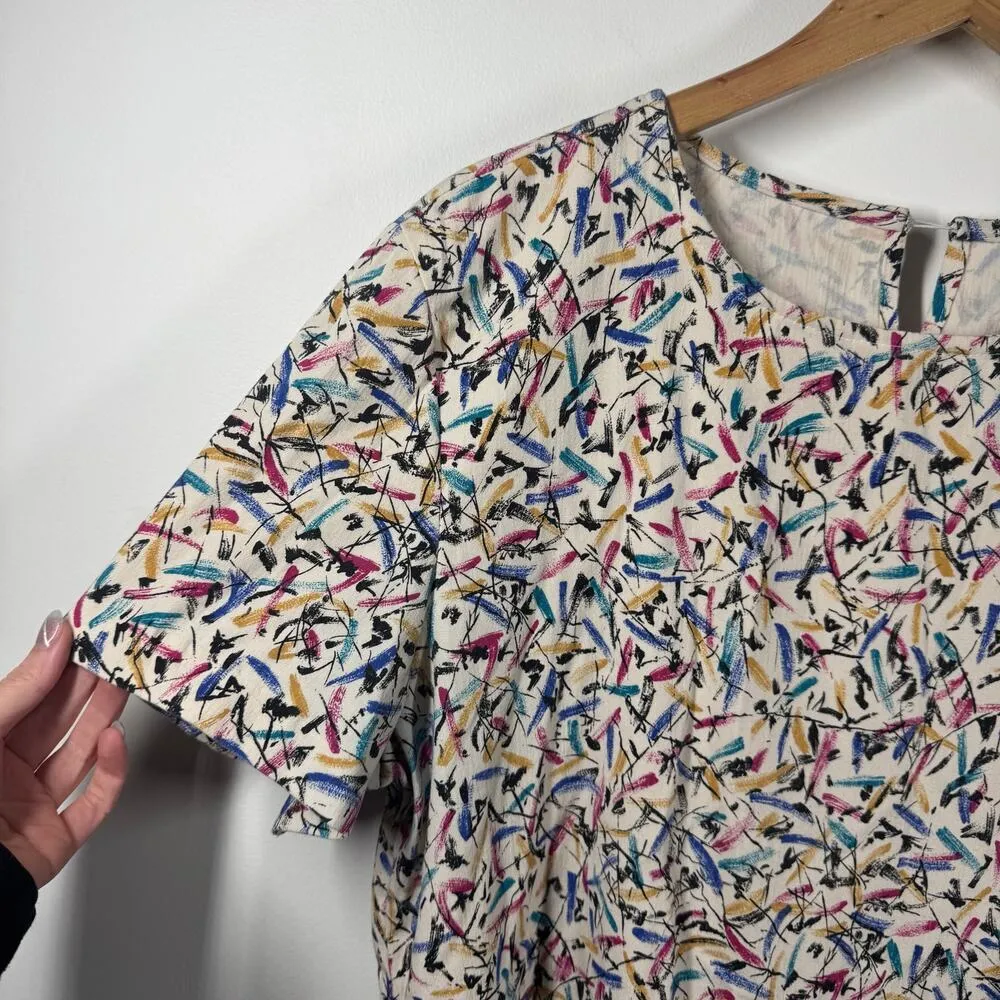 Vintage Claude Art Top Women Size L White Abstract Designer Short Sleeve Modest Size L - Image 5
