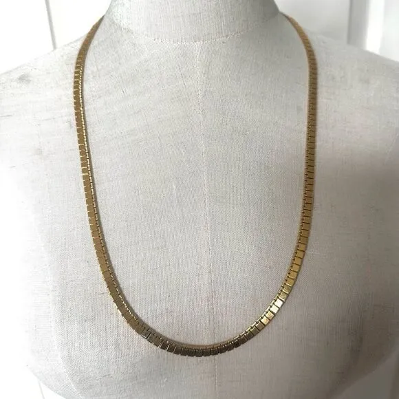 Monet vintage flat square chain long gold plated necklace - Image 2