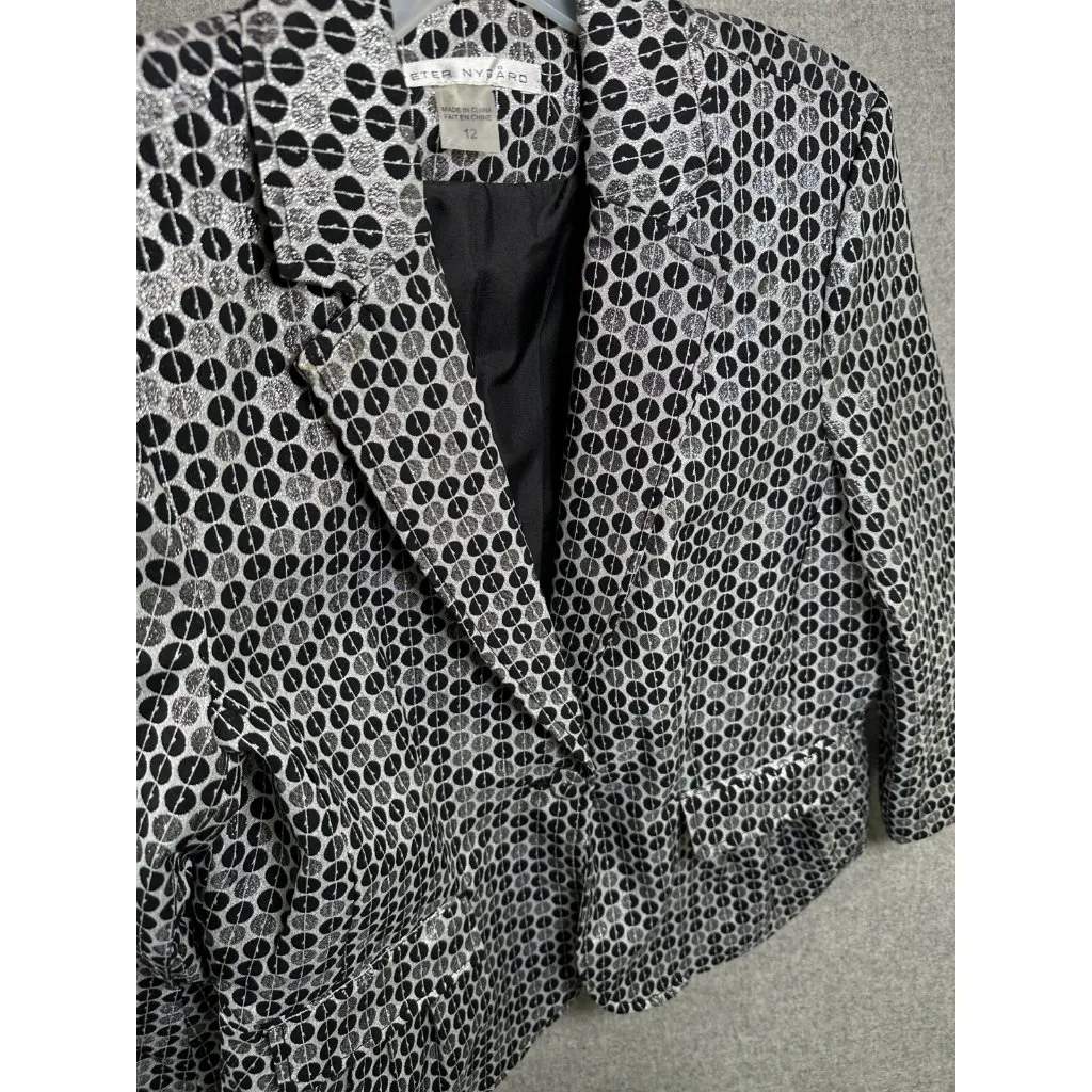Peter Nygard Womens Size 12 Black White Polka Dot Metallic Blazer Jacket - Image 10