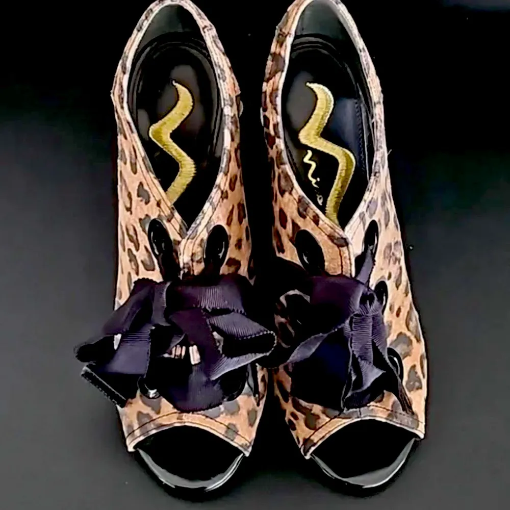 Nina Leopard & Patent Tie Up Heels - Image 2
