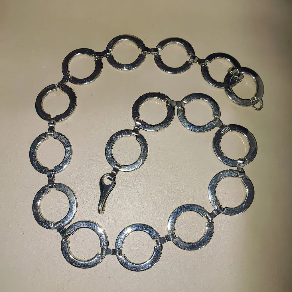 Circle Link Chain Belt Versatile Adjustable Hook Closure Vintage Silver Tone Size 30 - Image 1