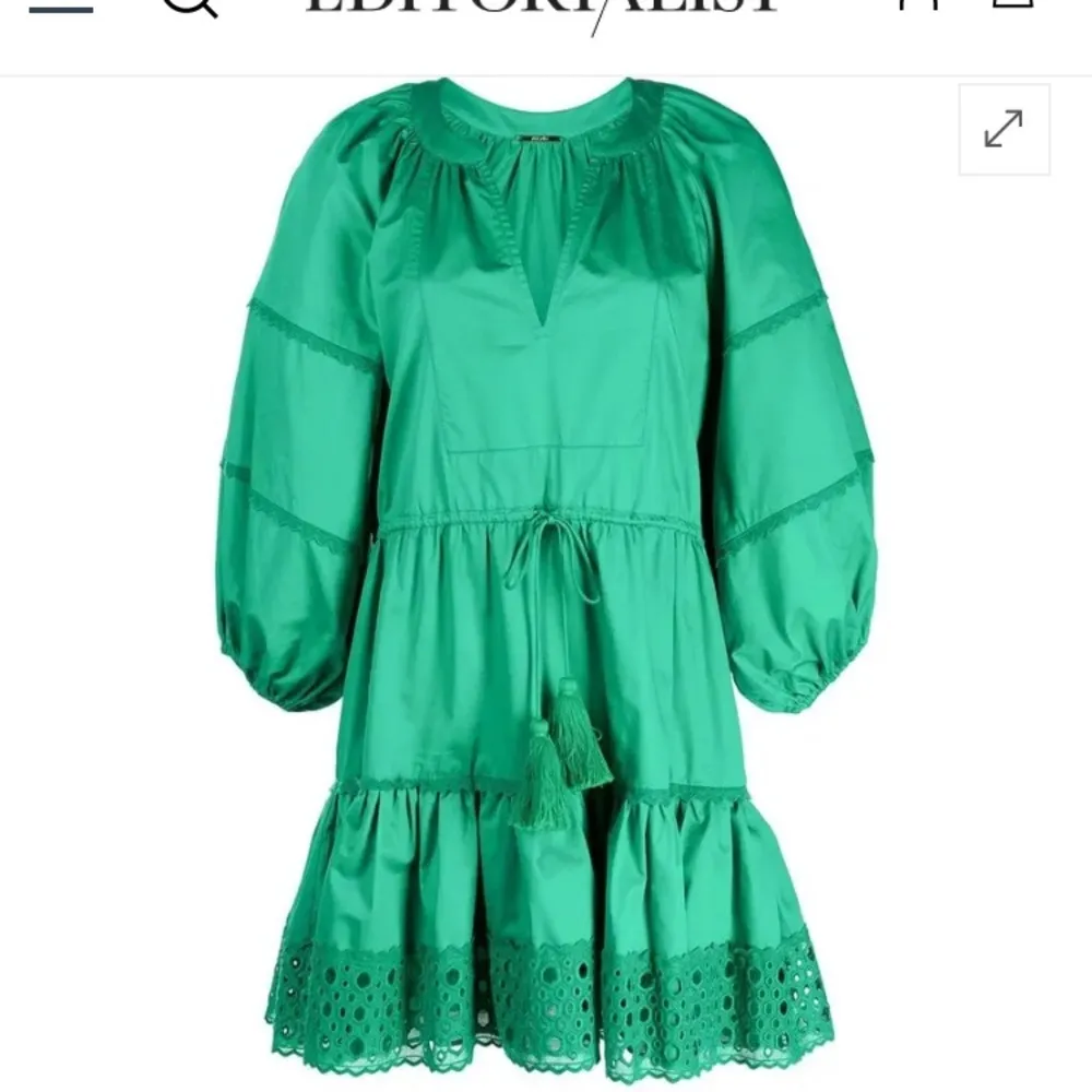 Alexis green “Daksha” mini dress with eyelet trim at hem and balloon sleeves. XS - Image 2