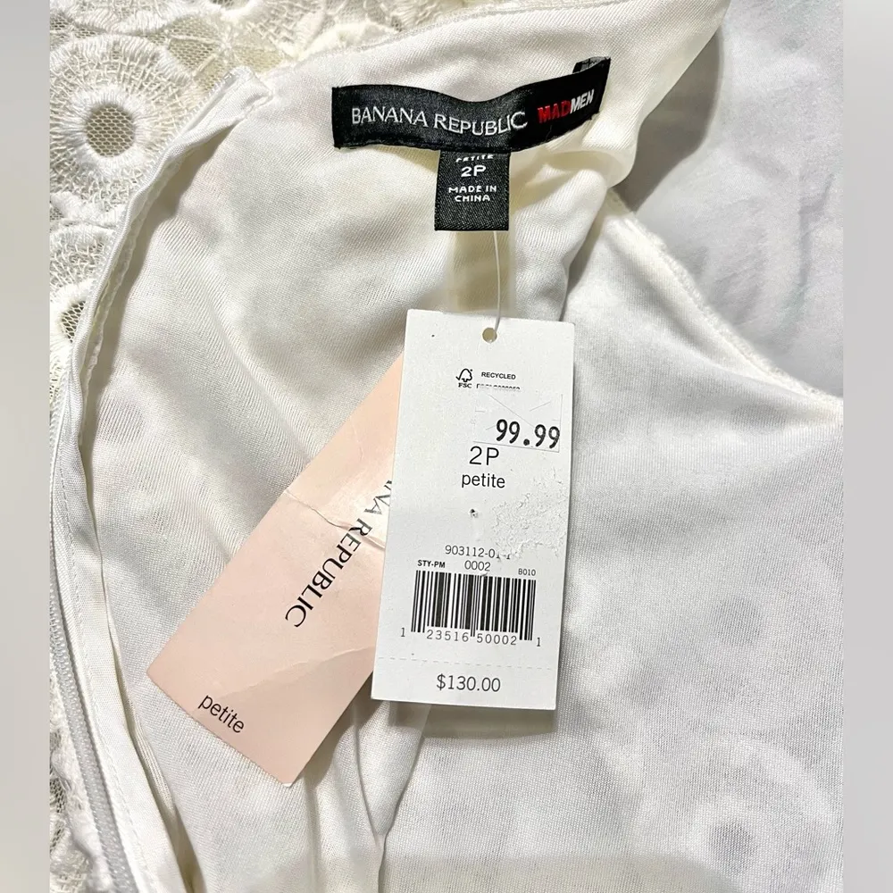 NWT Banana Republic Mad Men Ivory Lace Dress Size 2P - Image 2
