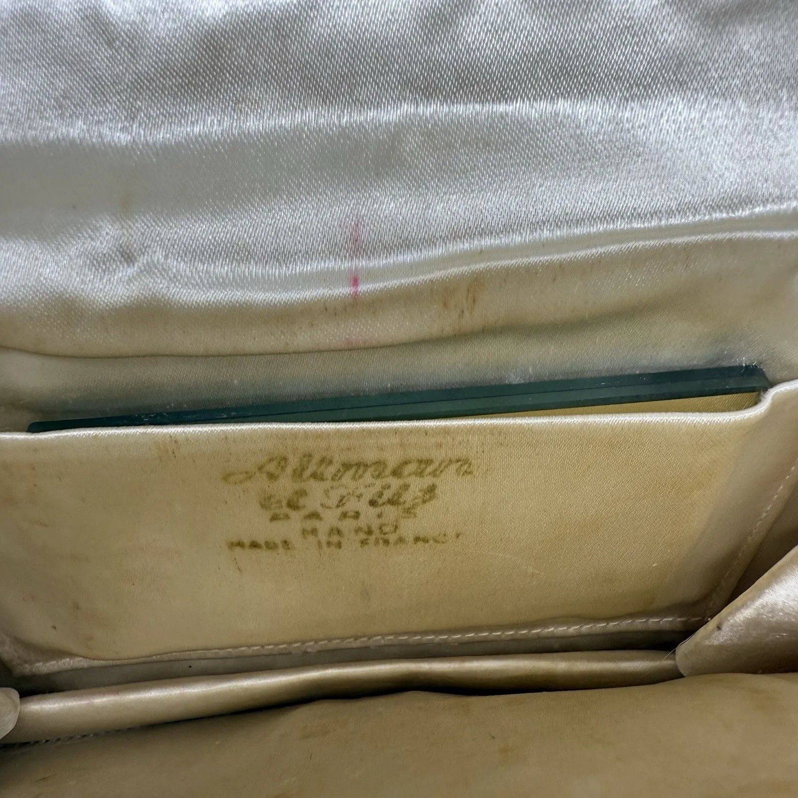 Antique'20s White Beaded Altman Et Fils Paris Art Deco Purse Clutch W/mirror - Image 7