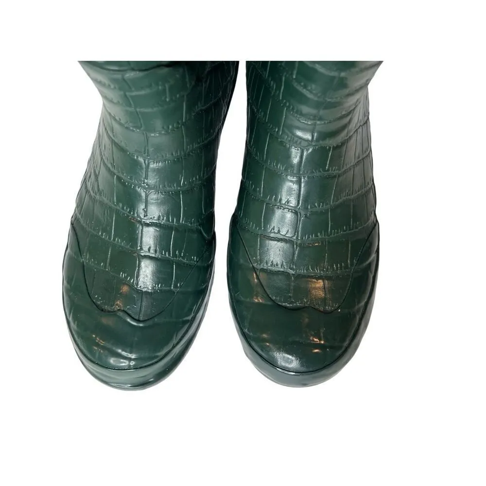 Khombu BW1208 Crocodile Tall Rubber Rain Boot Green Cheetah Print Lining sz 9 - Image 4