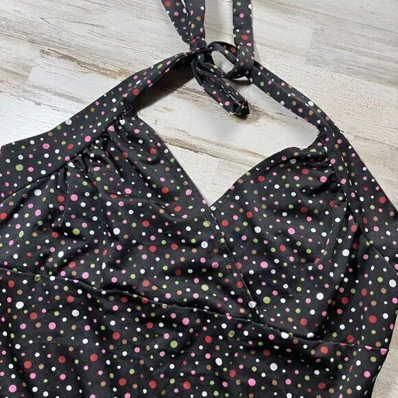 2000s Black‎ Multicolor Polka Dot Babydoll Halter Neck Tie Top Womens Size S/M Black - Image 2