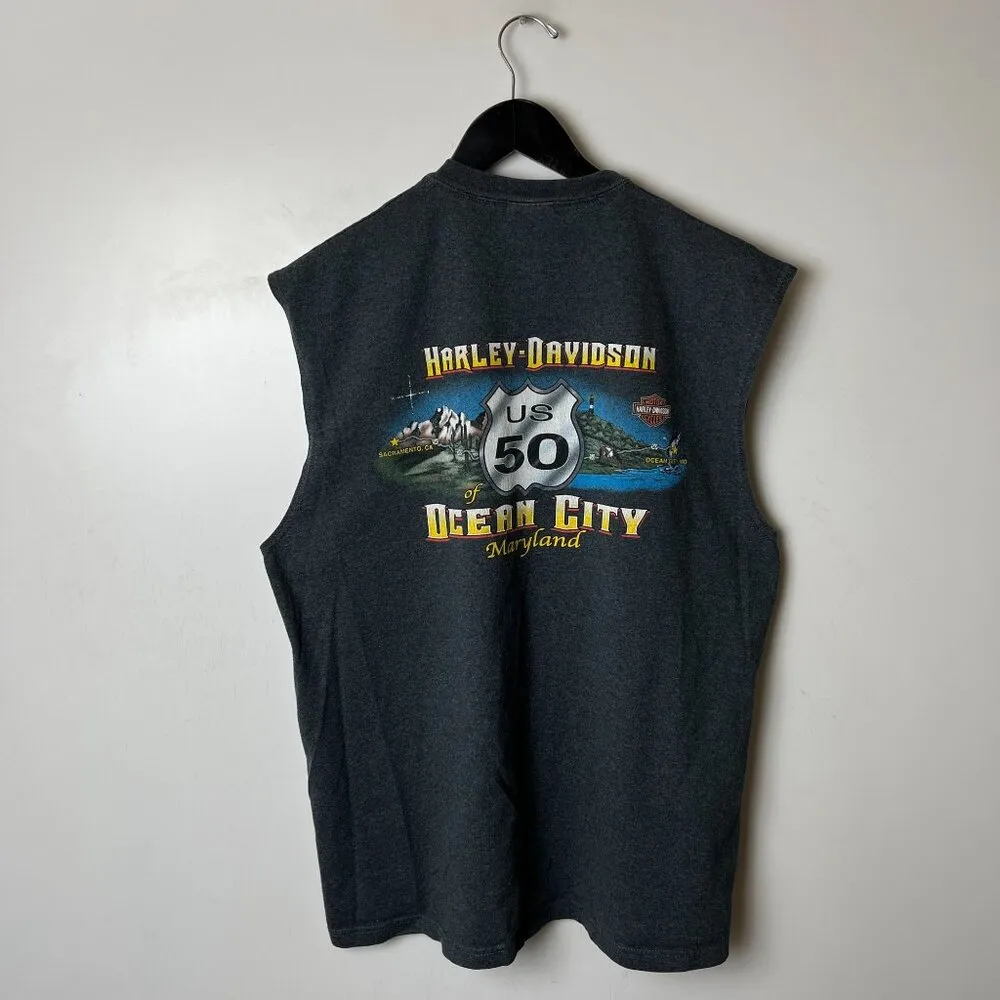 Vintage Y2K Harley Davidson Open Road Brotherhood Muscle Shirt Gray XL Tank Top - Image 13