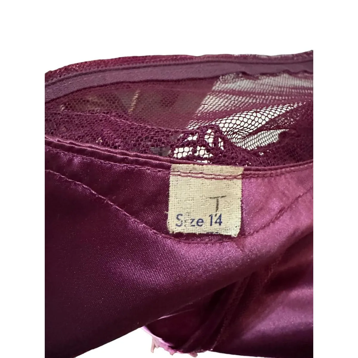 Vintage Womens Purple Silk Dress Lace Details Neck & Sleeves Size 14 - Image 7