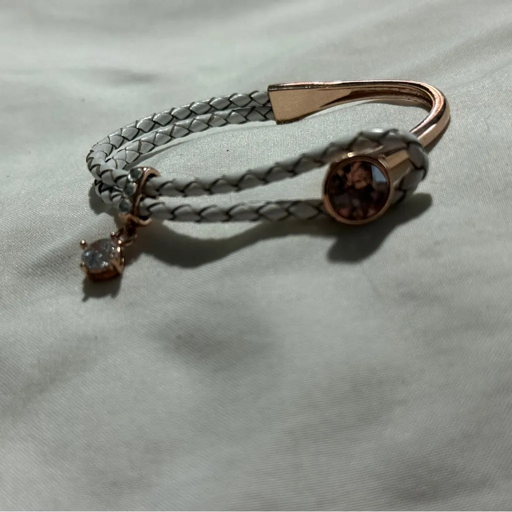 White and Gold Bracelet Rope with Crystal Charm Size 6 - Image 2