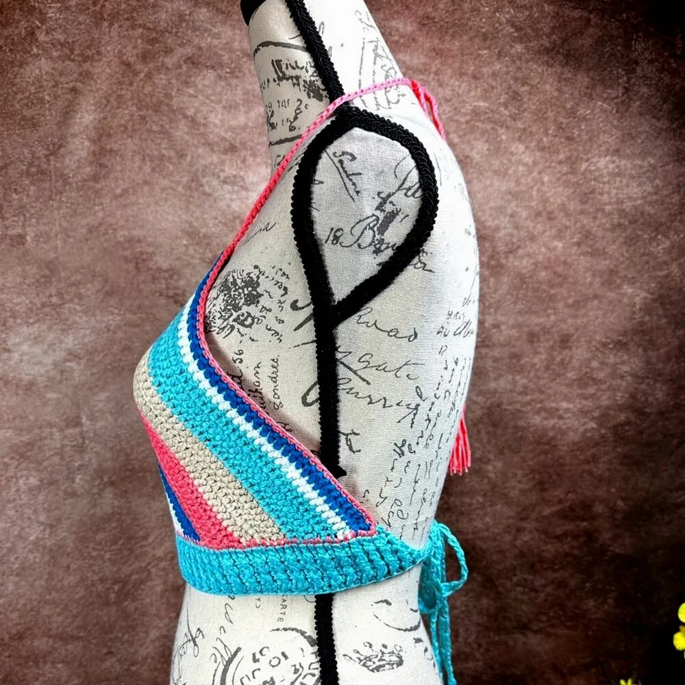 Olivaceous Rainbow Crochet Crop Top Multi size M - Image 9
