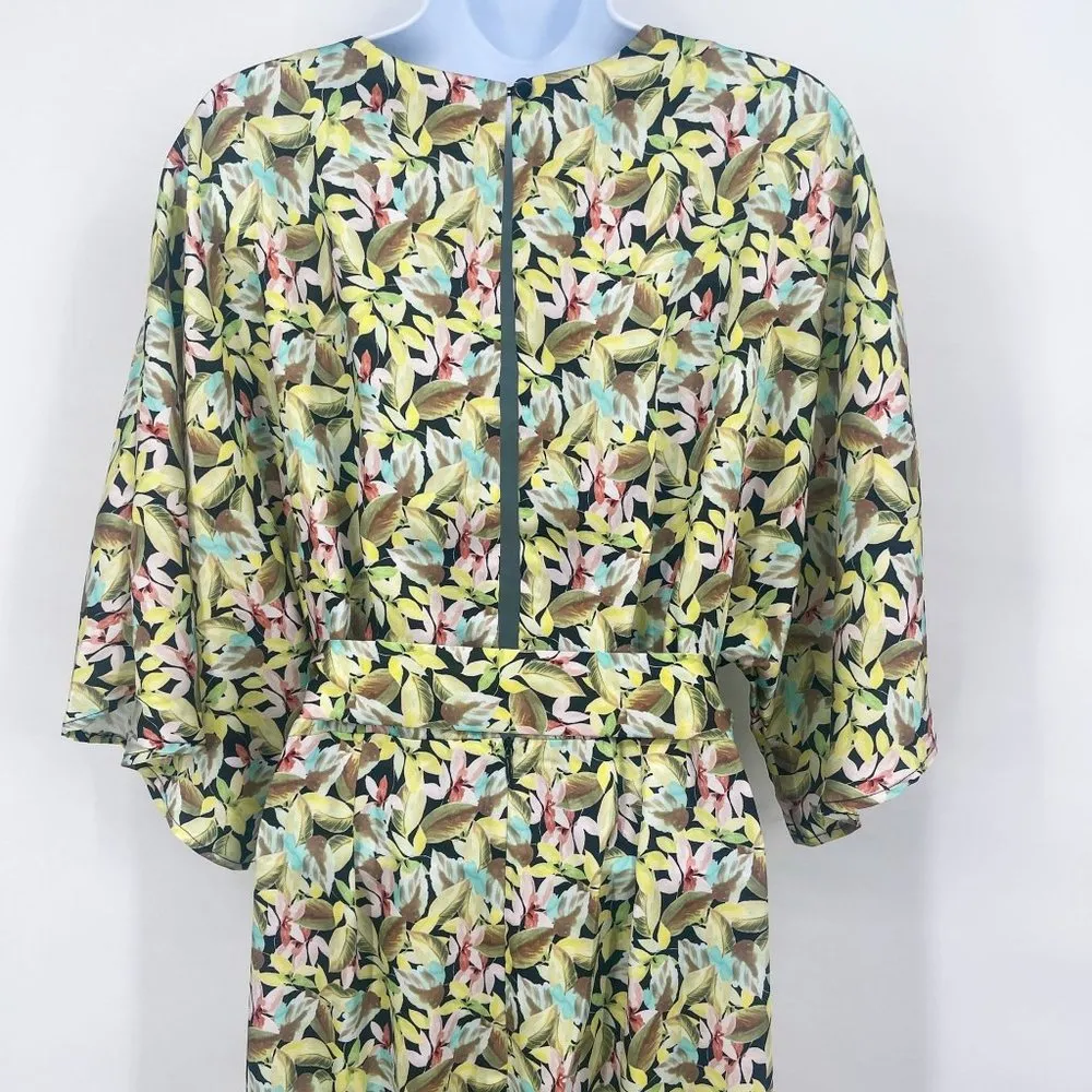 NEW Maisie Satin Abstract Floral Print Wide Leg Jumpsuit V-Neck Dolman Sleeve - Image 4