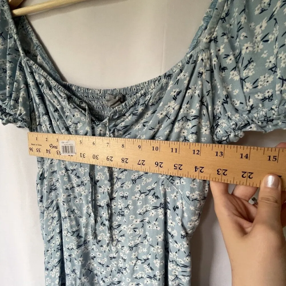 Sky and Sparrow rayon blue and white floral dress drawstring cottagecore ruched - Image 6