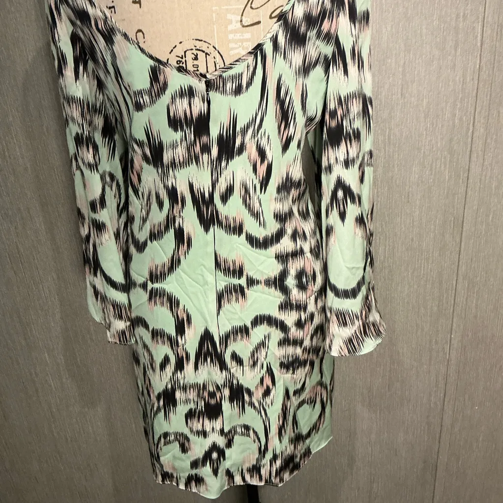Milly Long Sleeve Silk Dress in Mint and Black Size 8 - Image 6