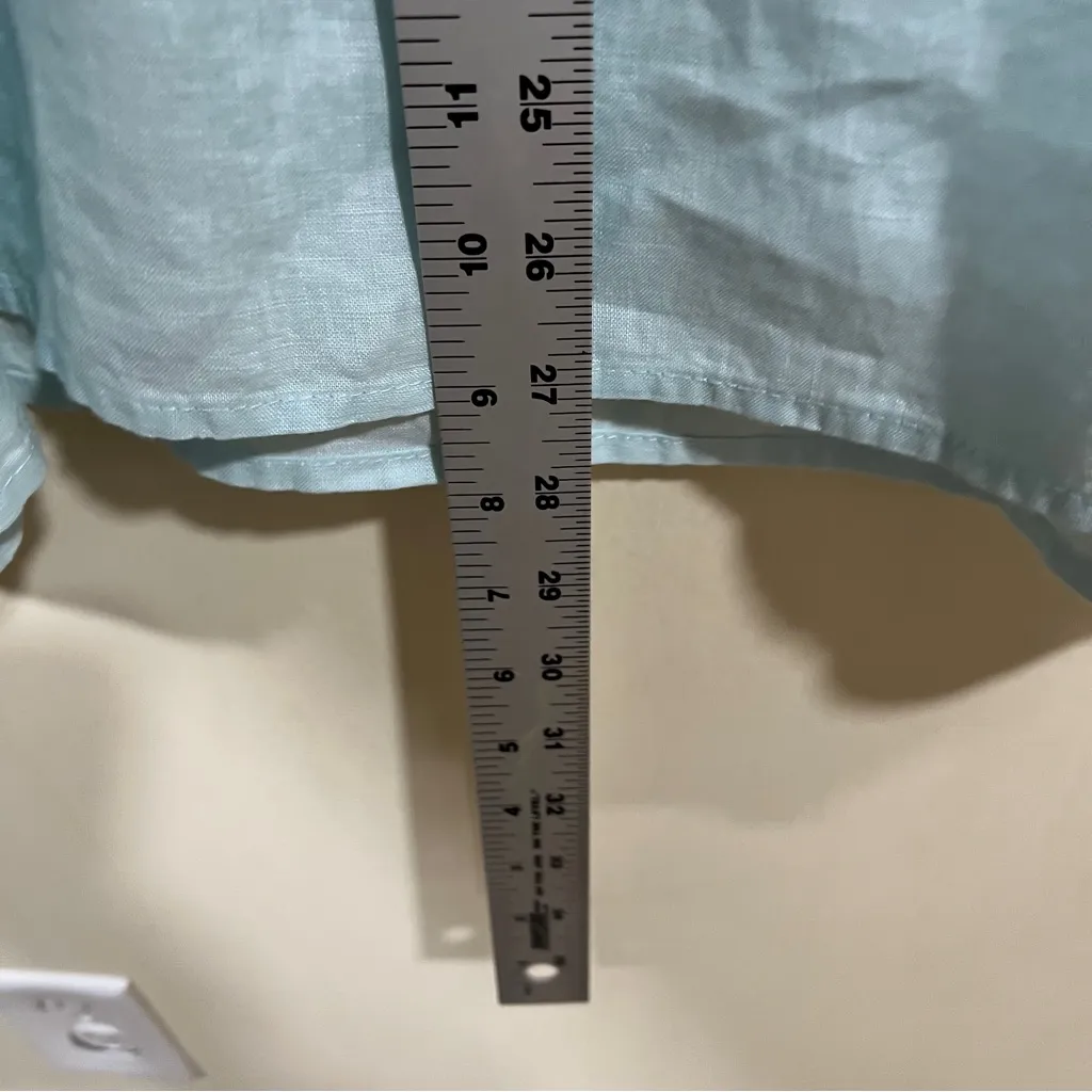 EUC Eileen Fisher Linen Band Collar Henley Top size M light blue long sleeve - Image 8