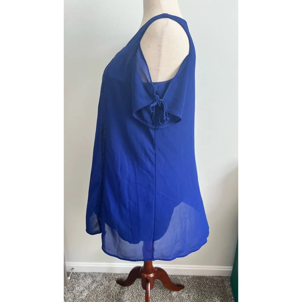 Sequin Hearts Sheer Cut Out Shoulder Tunic Blouse Large - Image 4