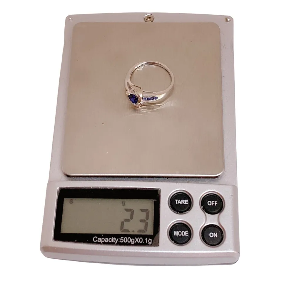 10K 10KT White Gold Diamond Synthetic Sapphire Women's Ring Sz 7 Silver - Image 6