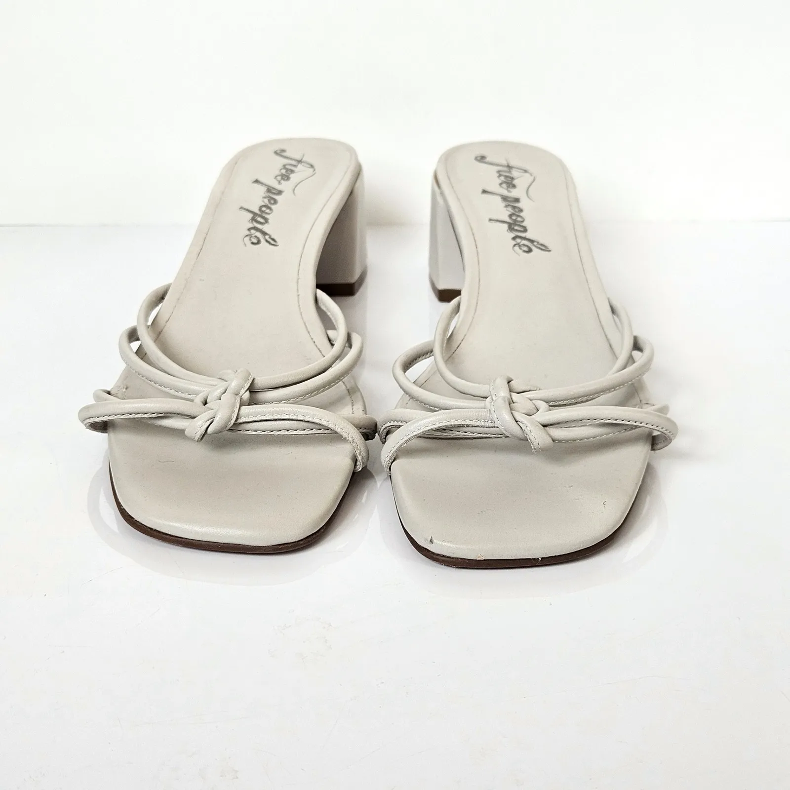 Free People Sandals Women Sz 38 Petra Shoes Gray Leather Block Heel Strappy Y2K - Image 5