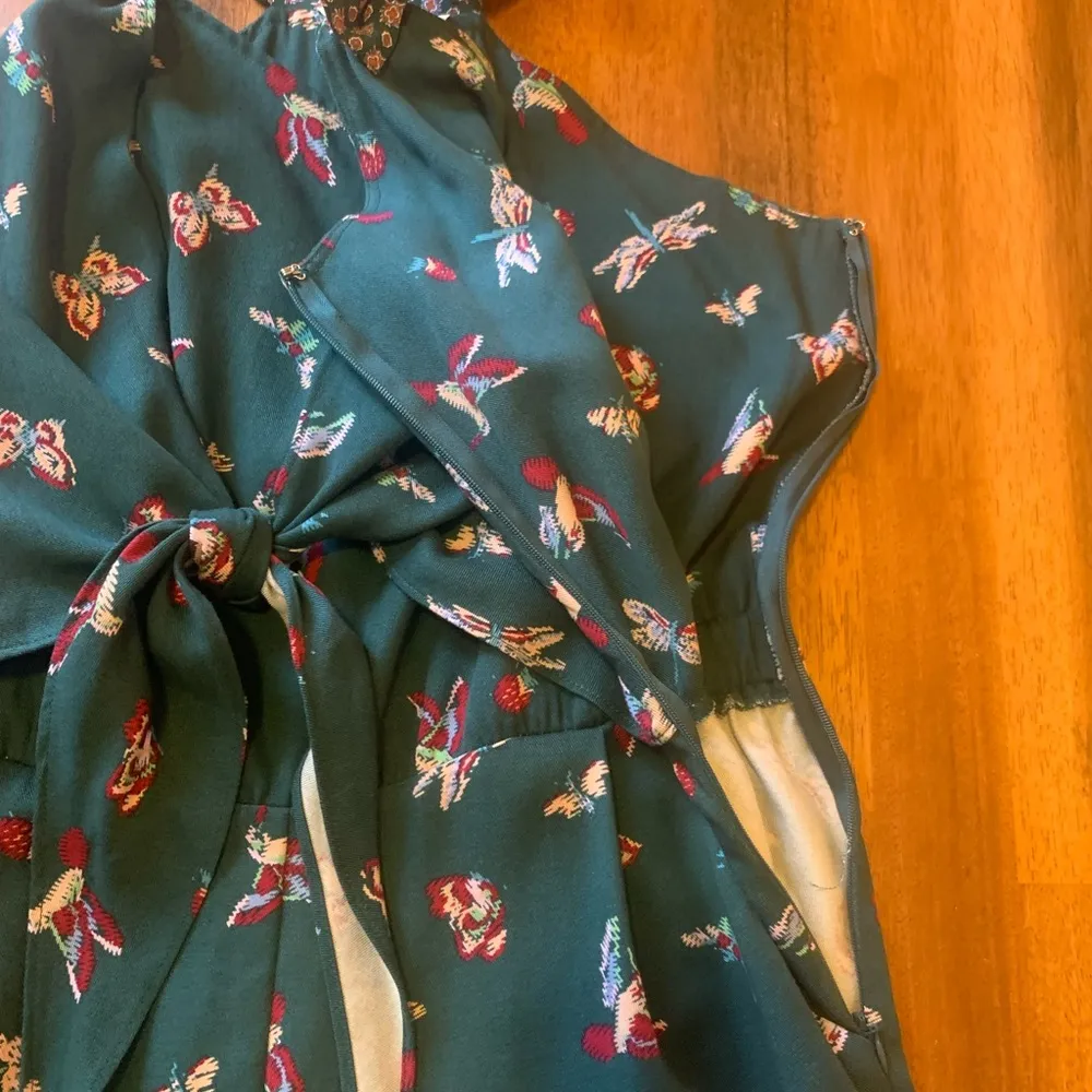 Matilda Jane Evergreen Dream Jumpsuit Small Green Pockets ruffle straps pants - Image 10