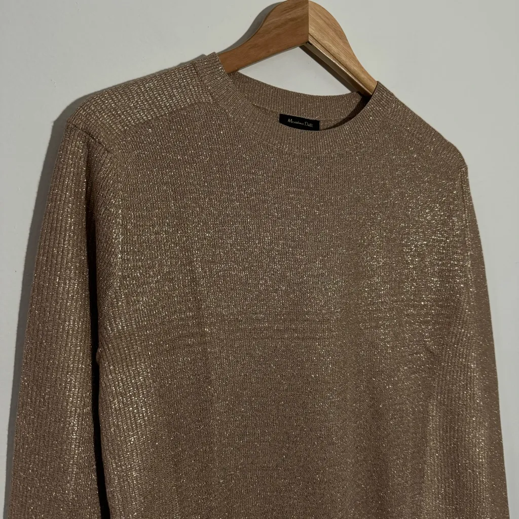 NWT Massimo Dutti Pullover Sweater Gold Metallic Long Sleeve Women 5629 Size XS - Image 2