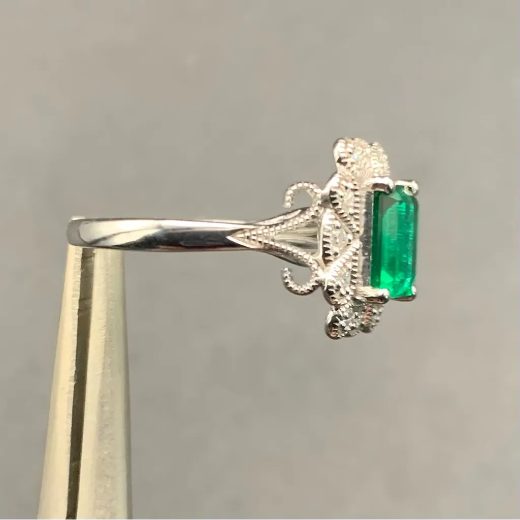 1.75 ct Lab Created Emerald & Diamond Ring Antique Style Sterling Silver Size 7 Green - Image 4