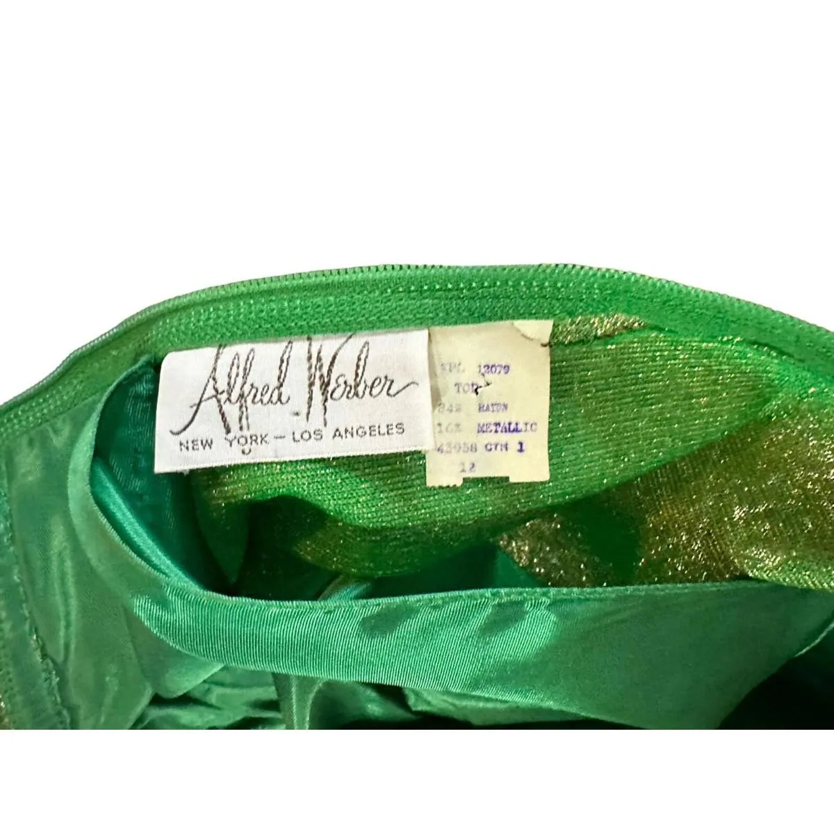 Vintage Alfred Werber Green & Gold toned Metallic Long Sleeve Maxi Dress Size 12 - Image 4