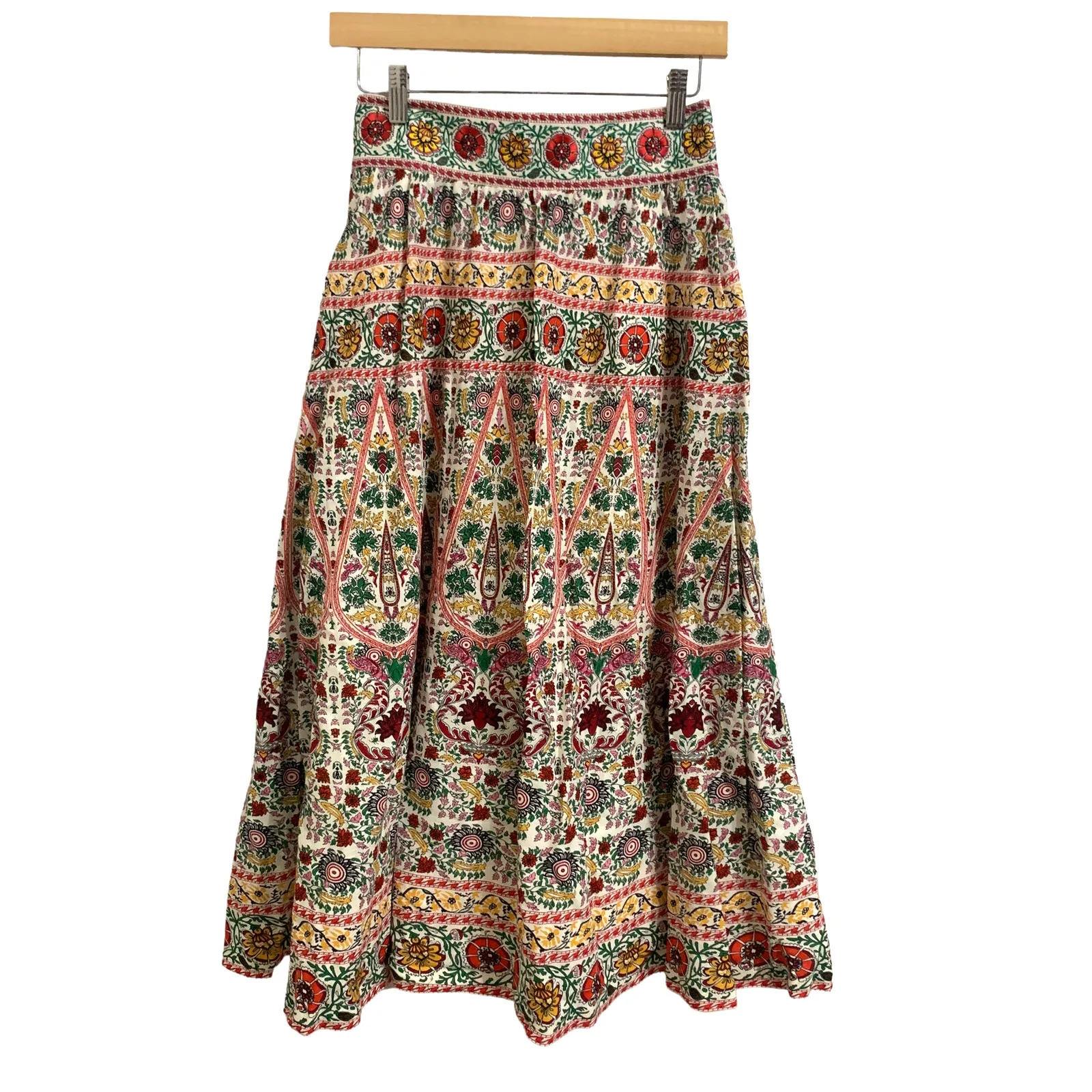 Alice + Olivia Earla embroidered‎ cotton linen midi skirt floral pot ecru 0 $495 - Image 2