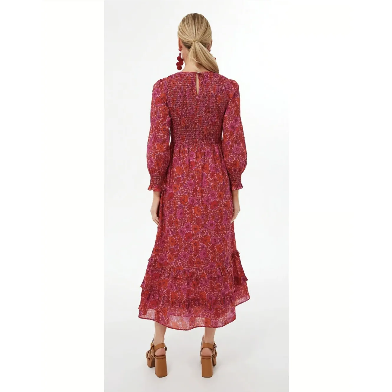 Pink City Prints Tuckernuck Poppy Isabel Classic Smocked Block Print Midi Dress - Image 2