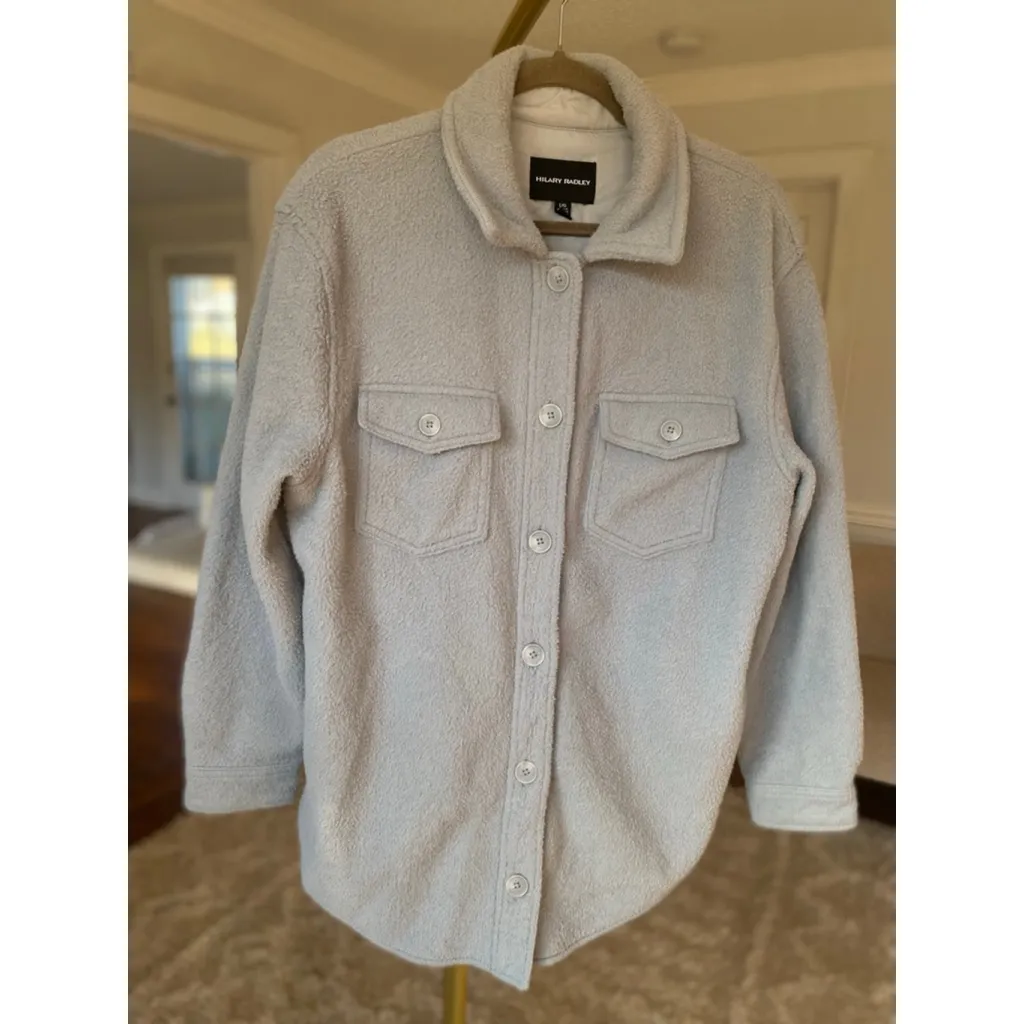 Hilary Radley Fleece Shacket Luxe Light Gray Elevated City Chic Parisian Scandi - Image 2